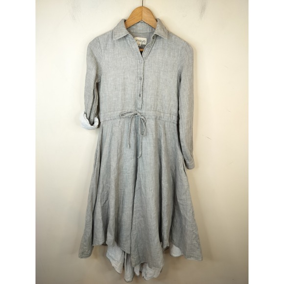 Unaya Dresses & Skirts - Unaya Hi Low Shirt Dress XXS Womens Grey Cotton Drawstring Lagenlook Minimal